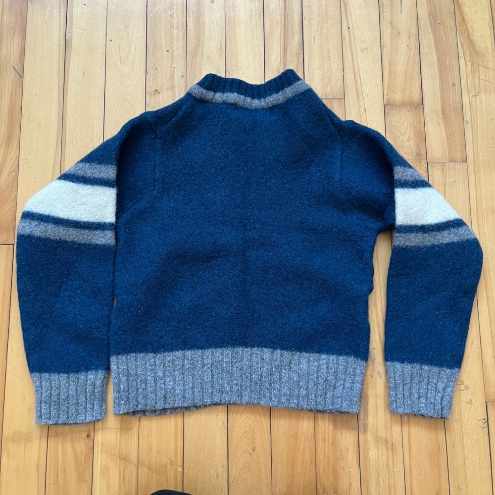 Diesel Knitwear V Neck Sweater Blue Grey Stripe Boys Size L. Felted. Shrunk - Picture 9 of 11